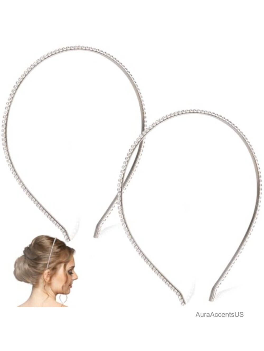 2 Pcs Rhinestone Metal Headbands Sparkly Multi Layer Hair Accessories